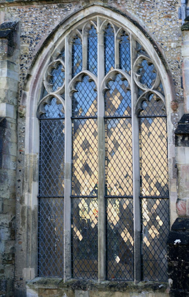 Light shining through a church window.